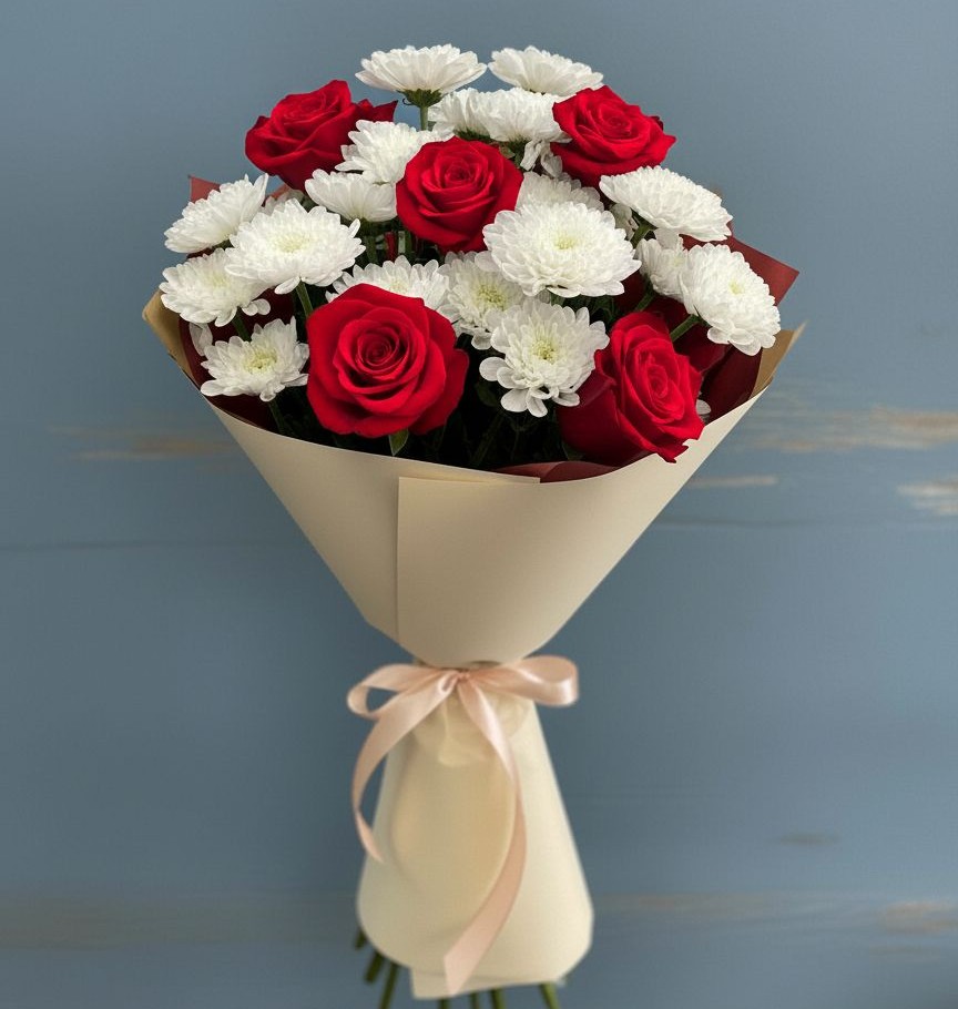 Букет цветов из: Розы и Хризантемы в Угловском