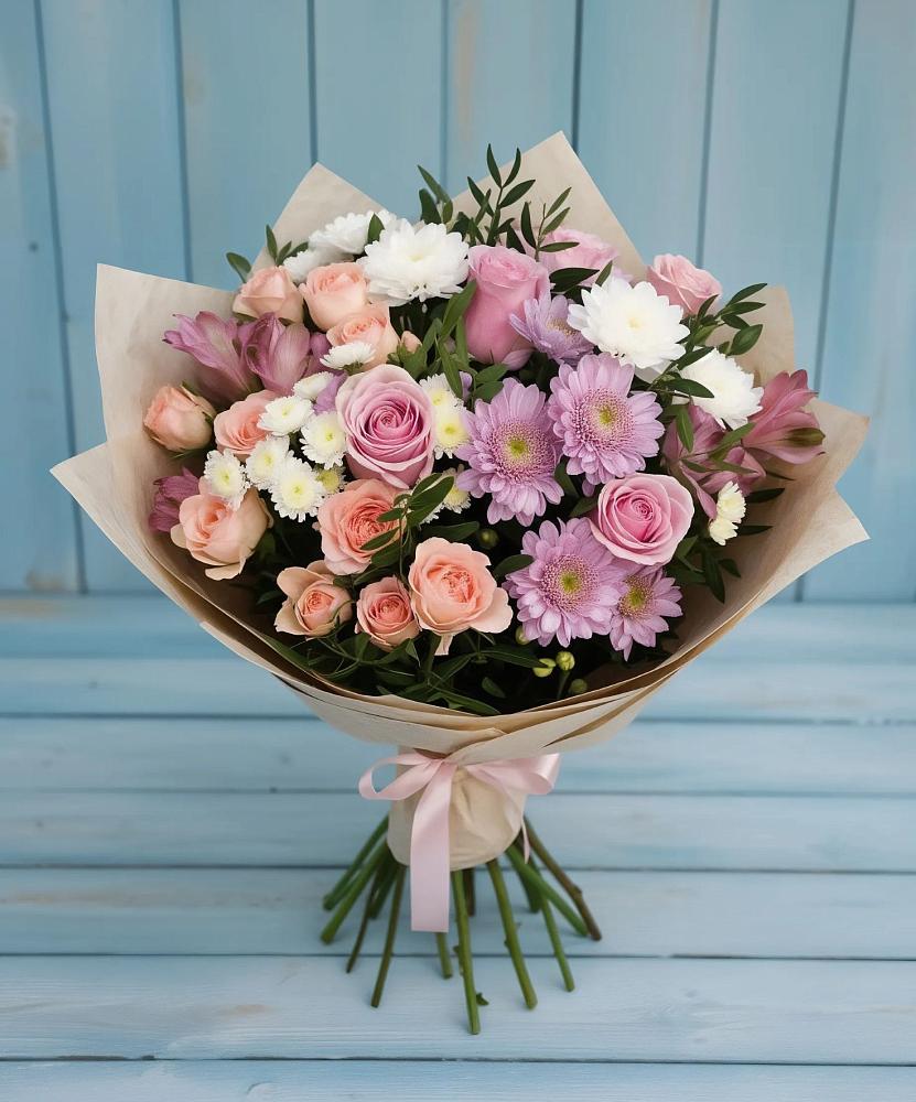 Букет цветов из: Хризантемы, Розы и Альстромерии в Угловском