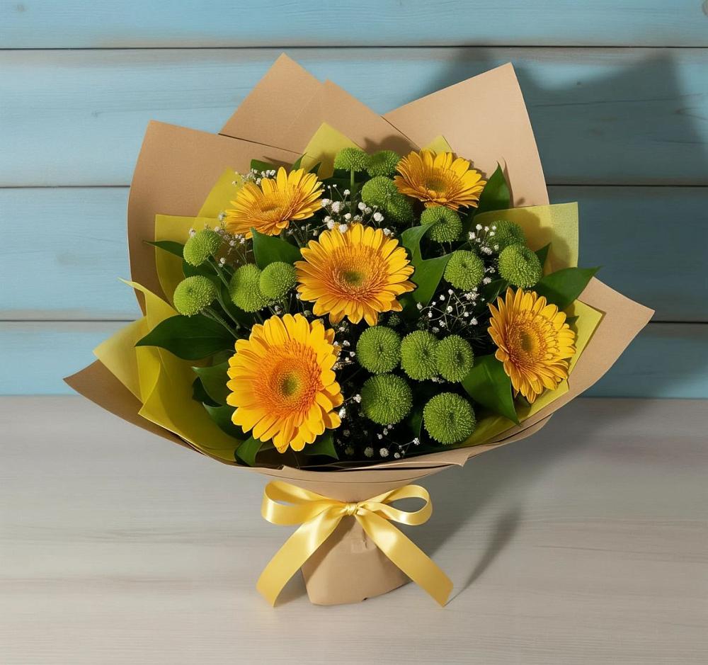 Букет цветов из: Герберы и Хризантемы в Угловском