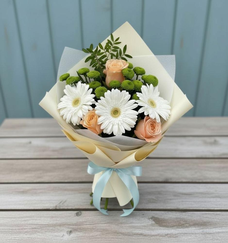 Букет цветов из: Герберы, Розы и Хризантемы в Угловском