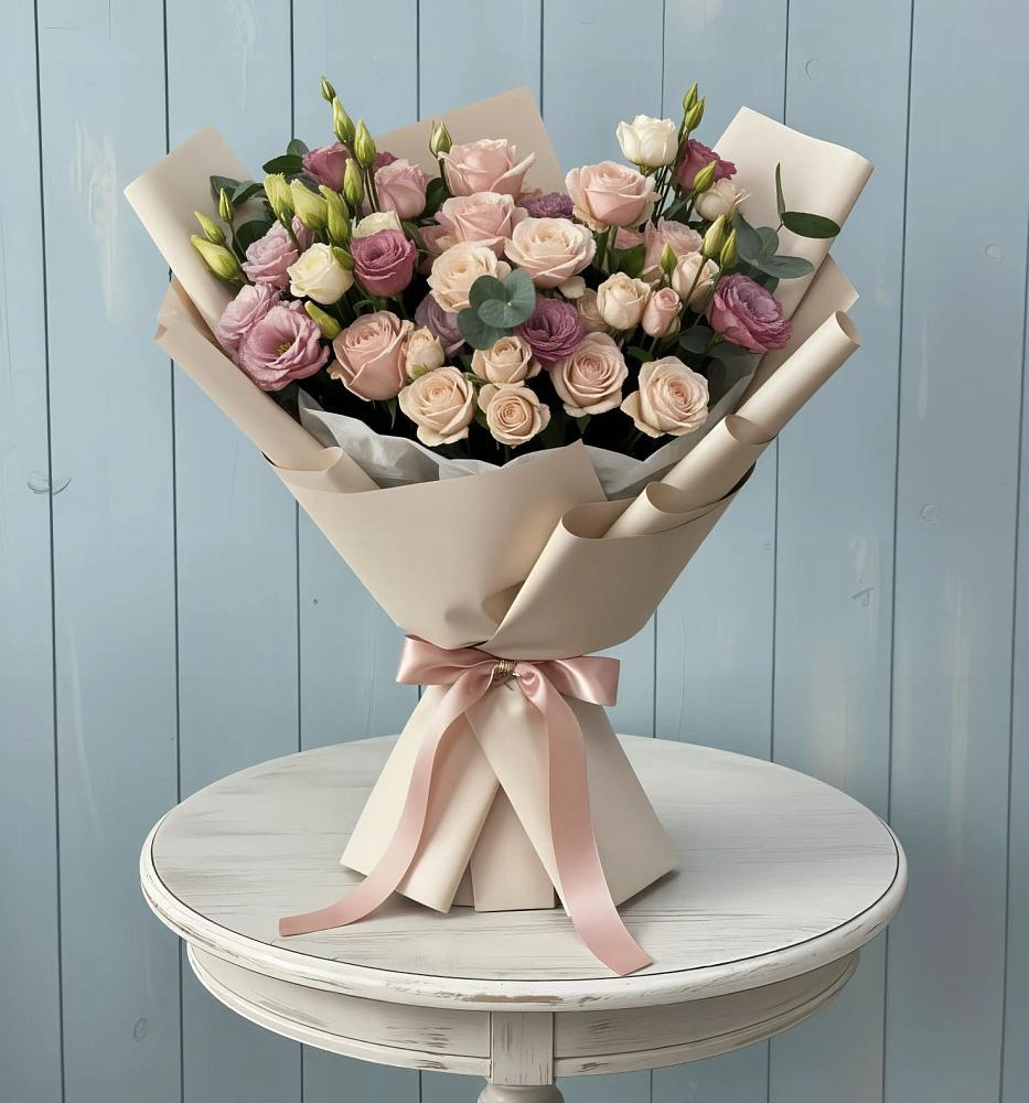 Букет цветов из: Розы и Лизиантусы в Угловском