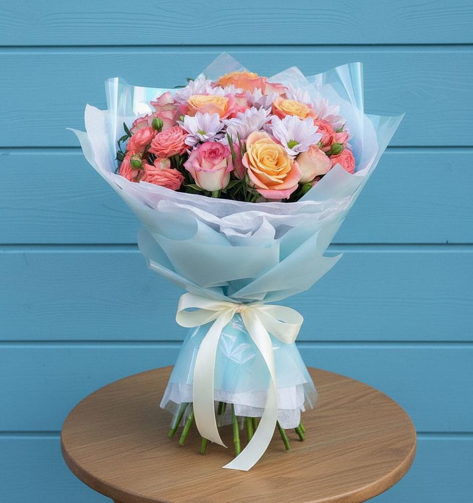 Букет цветов из: Хризантемы и Розы в Угловском